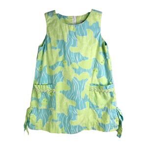 Lilly Pulitzer Dress Girls Size 3T Green/Blue Boat Neck Front Pocket Back Zip
